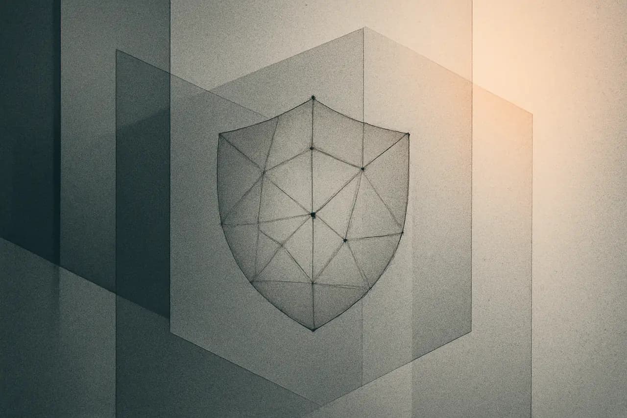 Editorial illustrasjon av AI-sikkerhet — trygghet og trusler i kunstig intelligens